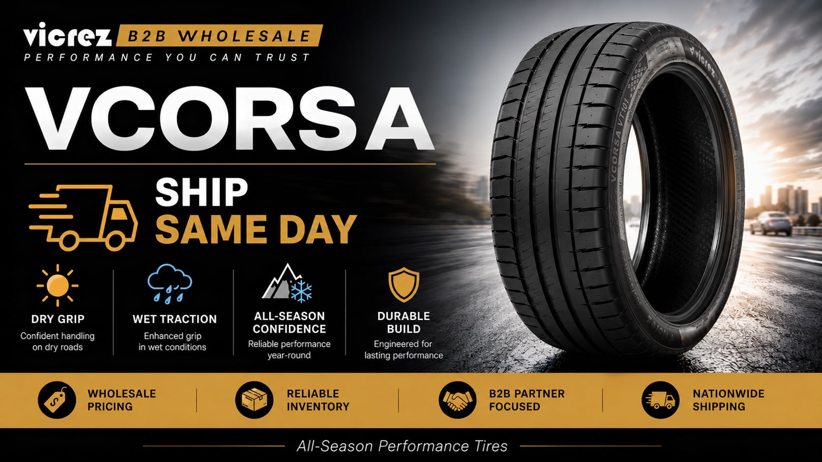 Vicrez VCORSA all-season performance tires - VT101 through VT104 in stock